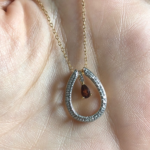 14k Yellow Gold 5 Gemstone Tear Drop Necklace - Picture 8 of 10